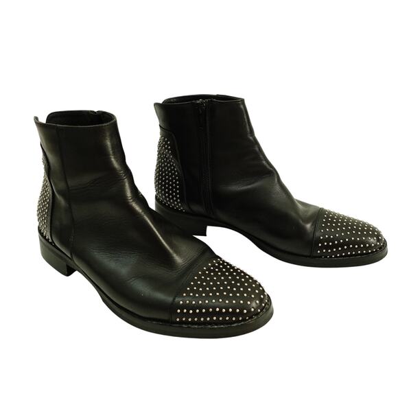 Stelle Monelle Shoes - Stelle Monelle Women Studded Ankle Boots Round Toe Italian Leather Black Size 38